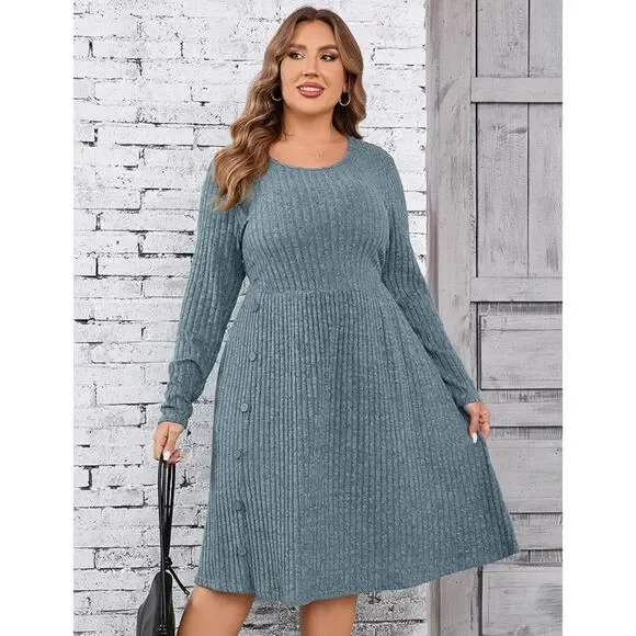 V Neck Cable Knit Sweater Dress Long Sleeve Dress Size XL - Picture 2 of 7